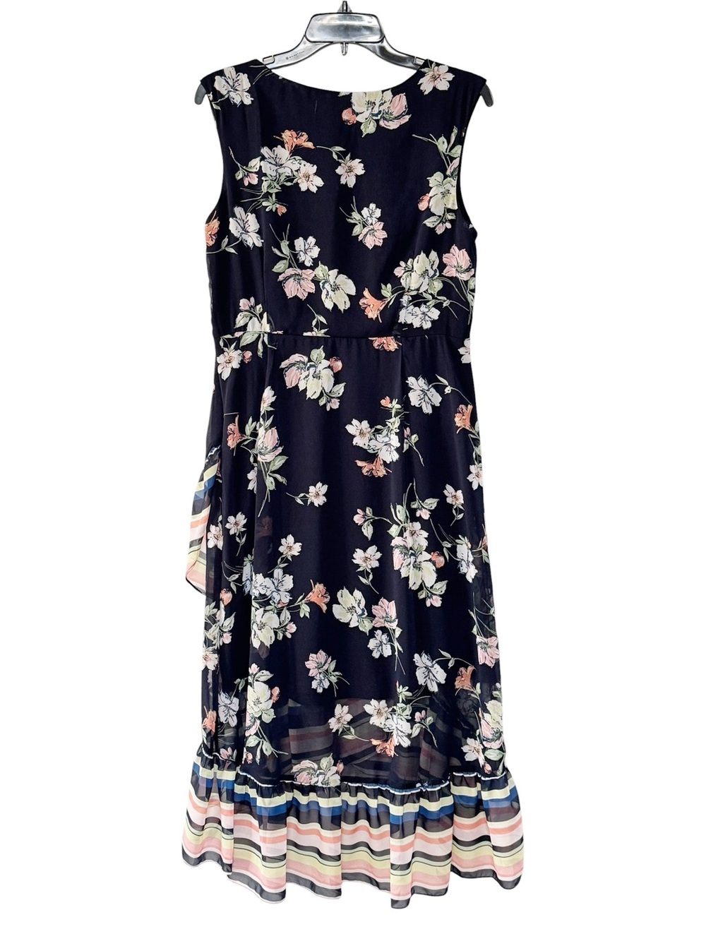 Sandra Darren Floral & Stripe Ruffle Maxi Dress - Navy with Pastel Accents 10P - Picture 2 of 10